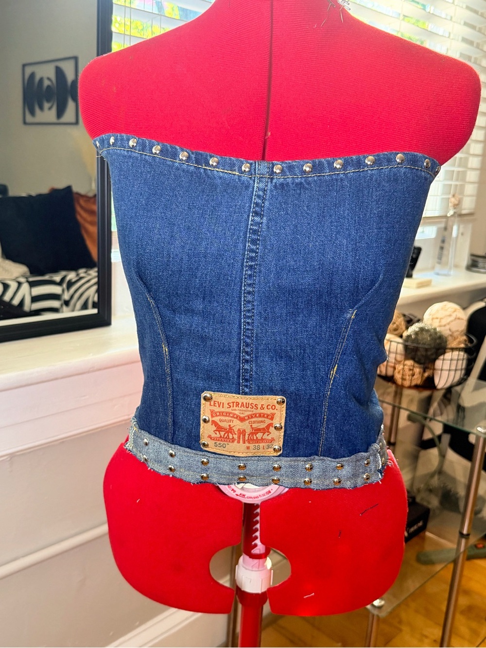 Handmade Levi’s Denim Corset Top Studded Lace-Up Size Small